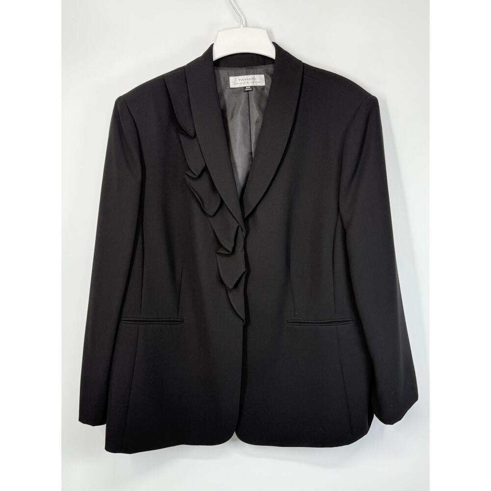 Tahari Arthur S. Levine Jacket Women’s Black Ruffle Blazer 24W Hidden Snap Front